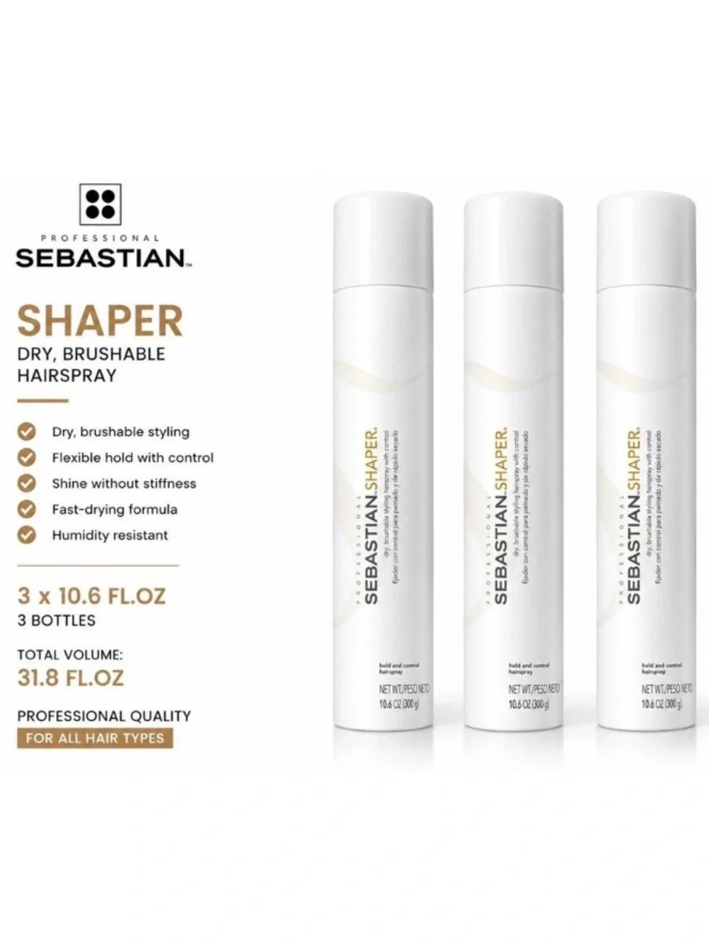 Sebastian Shaper Plus Strong Hold Hairspray 10.6 oz NEW! FULL SIZE!